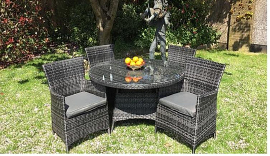 Round Rattan Table and 4 Chairs